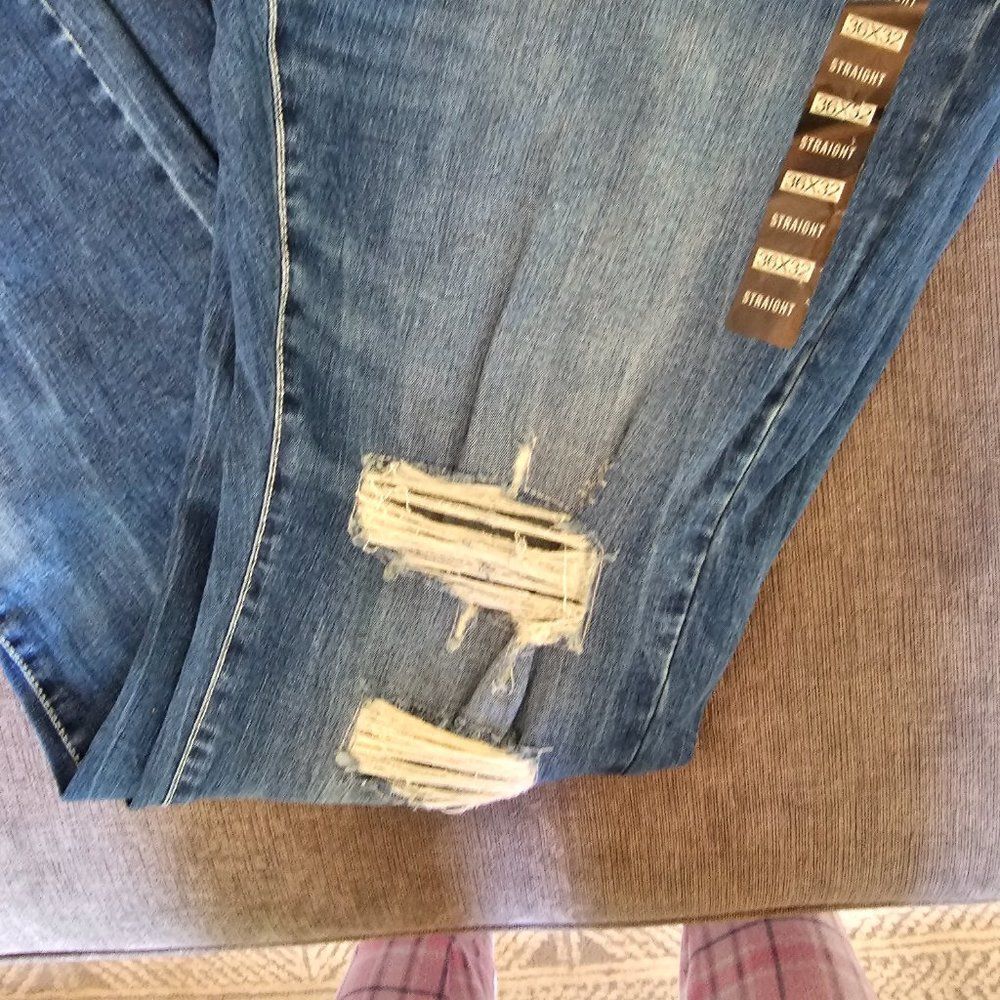 Lazer Men's Straight Leg Opening Regular Fit Blue Distressed Jeans Size 36x32 - Picture 4 of 14